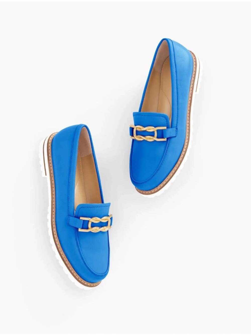 $139 Talbots Laura Link Nappa Leather Loafers in Capri Blue womens 9
